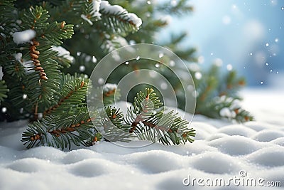 Pine branches in the snow on a new morning The coldness of winter Stock Photo