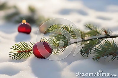 Pine branches in the snow on a new morning The coldness of winter Stock Photo