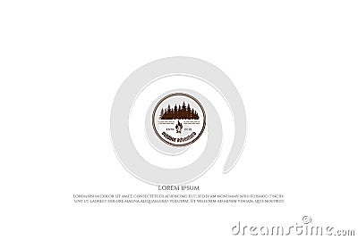 Pine Cedar Conifer Coniferous Evergreen Fir Larch Cypress Hemlock Tress Forest and River Lake Creek and Bonfire for Camp Outdoor Vector Illustration