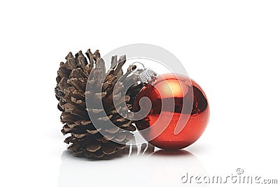 Pine cone Christmas decoration red ball Stock Photo