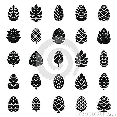Pine cone icons set, simple style Vector Illustration