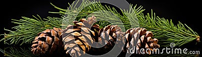 pine cones next to a branch Stock Photo