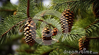 pine cones on a tree Stock Photo