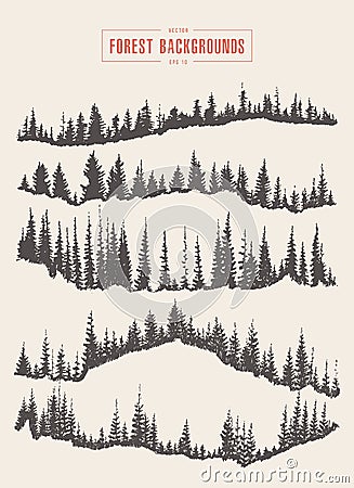 Pine forest background vector drawn sketch Vector Illustration