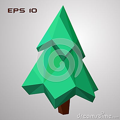 Pine low poly. Green spruce 3d. Geometric tree. Vector illustration. Vector Illustration
