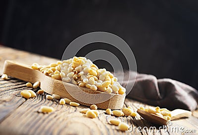 Pine nuts cedar nuts. Stock Photo