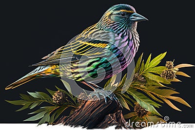 Design of colorful Pine Siskin bird in the Jungle Stock Photo