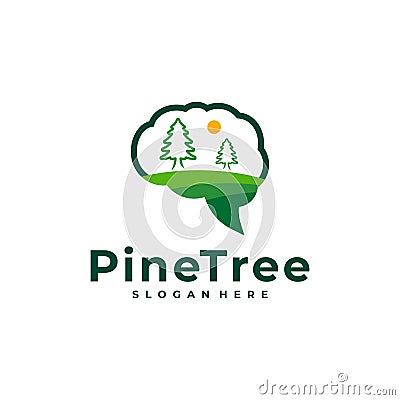 Pine Tree with Brain logo design vector. Creative Pine Tree logo concepts template Vector Illustration