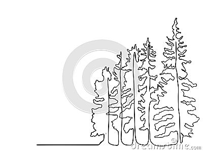Pine tree continuous line drawing art. simple forest, one line drawing of nature tree vector illustration, line drawing Vector Illustration