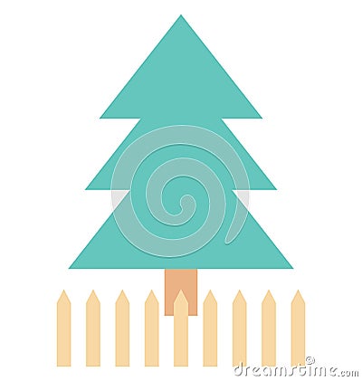 Pine Tree, Evergreen Tree Color Isolated Vector Icon Vector Illustration