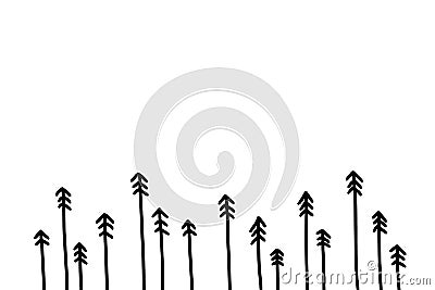 Pine tree forest hand drawn vector illustration in cartoon style for postcards Vector Illustration