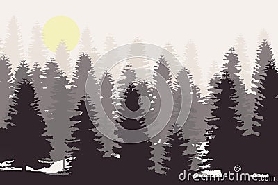 Pine Tree Forest Silhouette Isolated On White Background Stock Photo