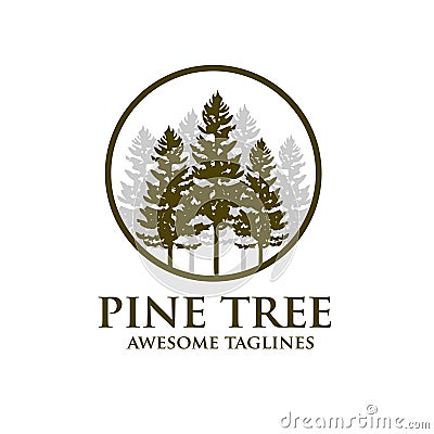 Pine Tree green silhouette forest logo Vector Illustration