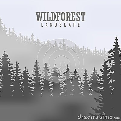 Pine tree, landscape nature, wood natural panorama. Outdoor camping design template. Vector illustration Vector Illustration