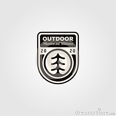 Pine tree outdoor symbol logo vector illustration design, vintage outdoor emblem patch design Vector Illustration