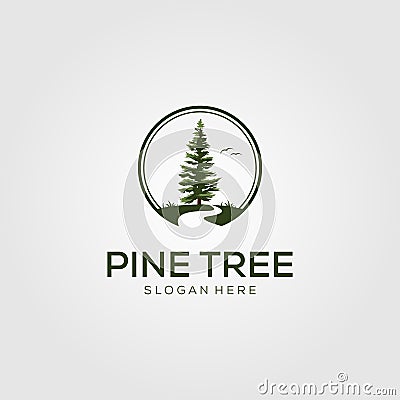 Pine tree with river logo vector Vector Illustration
