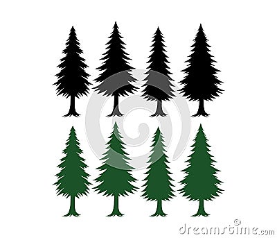 Pine tree silhouette set vector template green and black Stock Photo