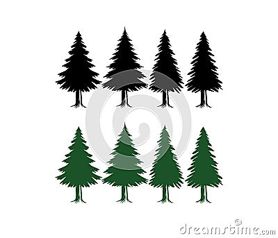 Pine tree silhouette set vector template green and black Stock Photo