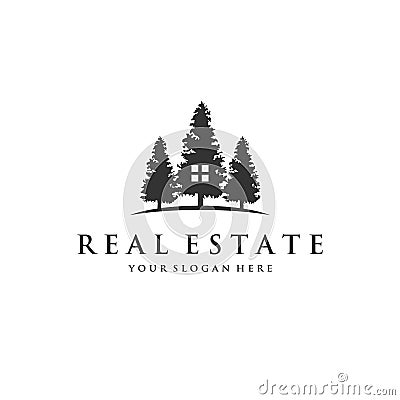 Pine trees with the window logo designs Vector Illustration