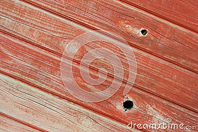 Pine wood panelling painted red Stock Photo