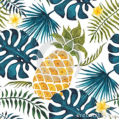 Pineapple background. Watercolor Seamless pattern. Cartoon Illustration