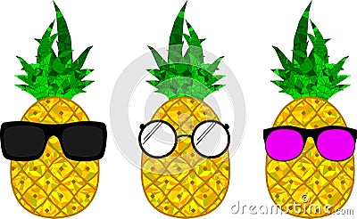 Pineapple cartoon character glasses collection Vector Illustration