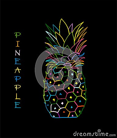 Pineapple colorful, sketch for your design Vector Illustration