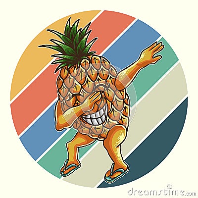 Pineapple dabbing retro vector illustration Cartoon Illustration