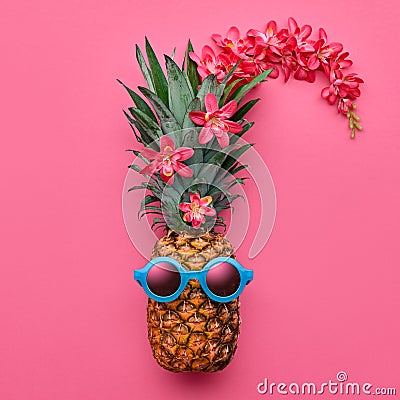 Pineapple Fashion Hipster. Tropical Summer Mood Stock Photo