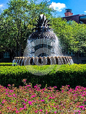 The Pineapple Fountain in Charleston, SC. Editorial Stock Photo