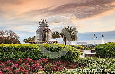 Pineapple Fountain Charleston Waterfront SC Stock Photo