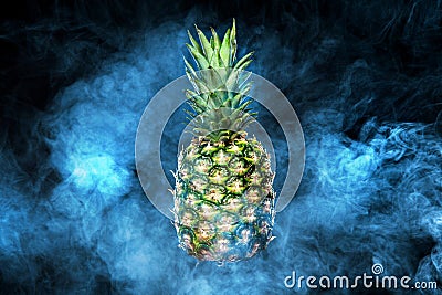 Pineapple fruit on background with vape smoke Stock Photo