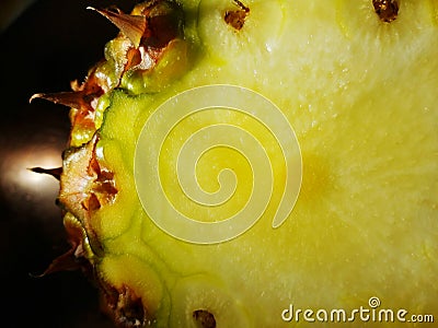 Pineapple fruit closeup cut piece slice spiked thorns Stock Photo