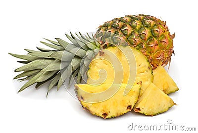 Pineapple fruit pieces, whole and rings isolated on white background Stock Photo