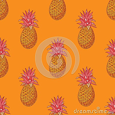 Pineapple funky seamless pattern Vector Illustration