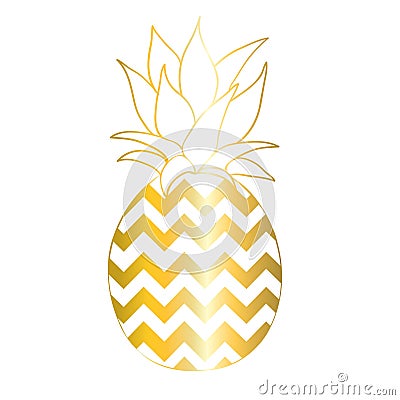 Pineapple gold icon. Tropical fruit, isolated on white background. Symbol of food, sweet, exotic and summer, vitamin Vector Illustration