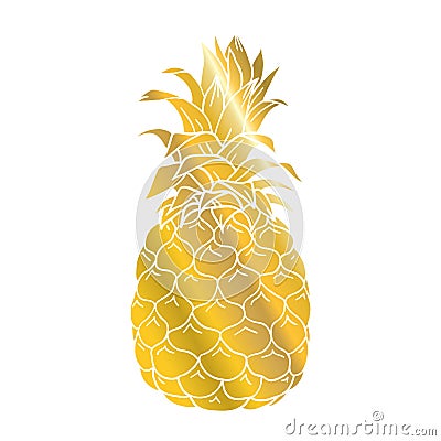 Pineapple gold icon. Tropical fruit, isolated on white background. Symbol of food, sweet, exotic and summer, vitamin Vector Illustration