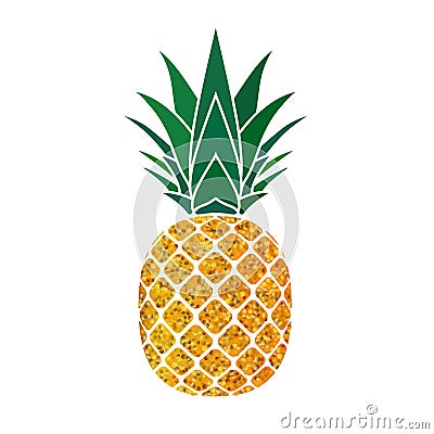 Pineapple golden with green leaf. Tropical gold exotic fruit isolated white background. Symbol of organic food, summer Vector Illustration