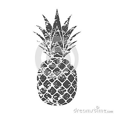 Pineapple grunge with leaf. Tropical exotic fruit isolated white background. Symbol of organic food, summer, vitamin Vector Illustration