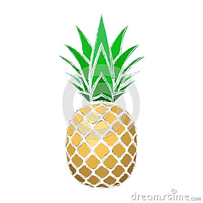 Pineapple grunge with leaf. Tropical gold exotic fruit isolated white background. Symbol of organic food, summer Vector Illustration