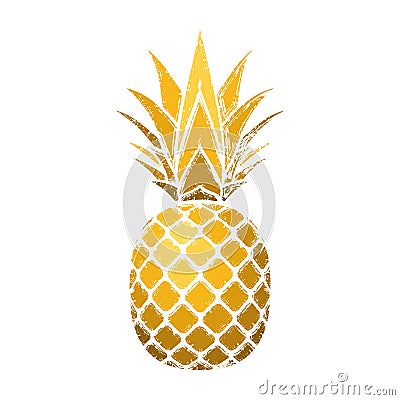 Pineapple grunge with leaf. Tropical gold exotic fruit isolated white background. Symbol of organic food, summer Vector Illustration