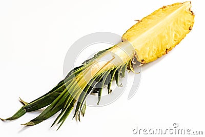 Pineapple half with green leaves on Stock Photo