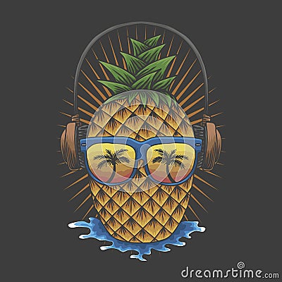 Pineapple headphone vector illustration Vector Illustration