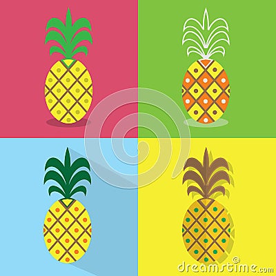 Pineapple icons set - Different styles of colorful flat designs Vector Illustration