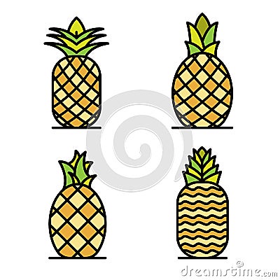 Pineapple icons set vector flat Vector Illustration