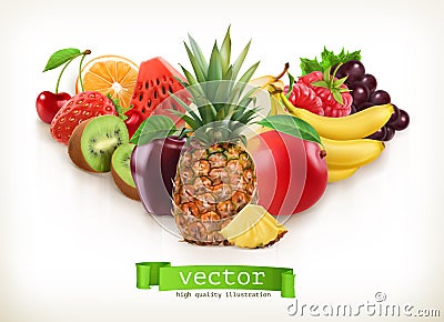 Pineapple and juicy fruits, vector illustration Vector Illustration