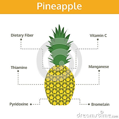 Pineapple nutrient of facts and health benefits, info graphic Vector Illustration