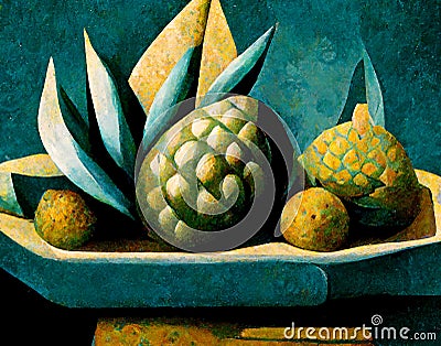 Pineapple painted in expressionistic style on canvas Stock Photo