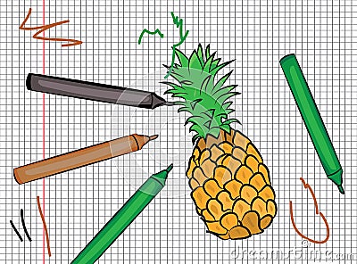 Pineapple painted on papper pattern Cartoon Illustration