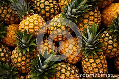 Pineapple Paradise: A Pile of Fresh Fruit, A Glimpse into Nature's Bountiful Harvest Stock Photo